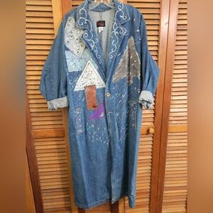 Vintage Sunbelt Denim Hand-Painted Duster Coat | Wearable Art | Size L